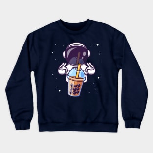 Cute Astronaut With Boba Milk Tea Cartoon Crewneck Sweatshirt